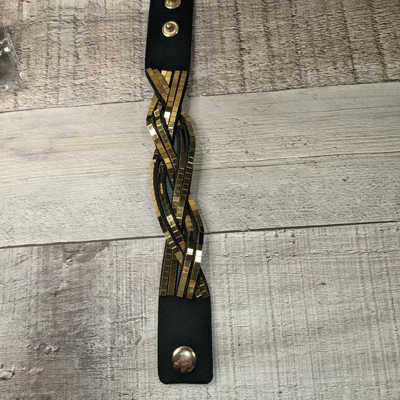 A12 Gold Disco Ball Wrap Bracelet Black Suede Metallic Crystal Rhinestone - Picture 11 of 12